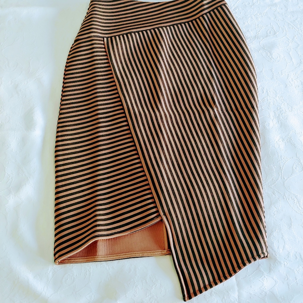 G.I.L.I. Asymmetric Striped Faux Wrap Scuba Pencil